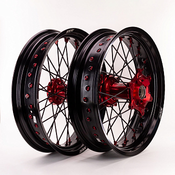 Диски обода дорожные для мотоцикла в сборе 17"/17" Supermoto тип K7 Honda алюминий красные комплект